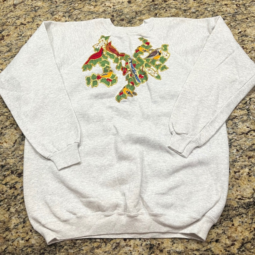 Vintage Hanes Sport Bird Sweatshirt Womens XXL Gray Glitter Graphic Made in USA